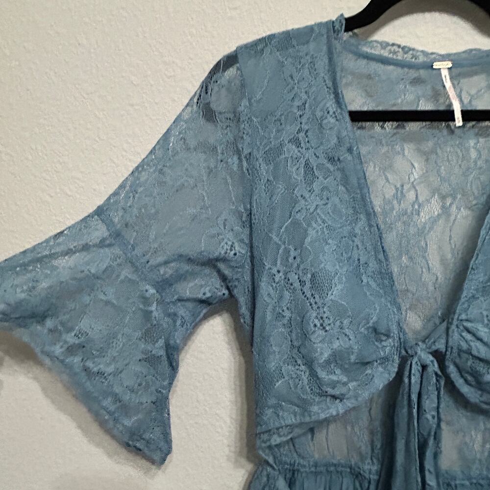 NEW Free People Lala Lace Mini Dress Baby Denim Blue Boho Romantic Femme Medium - Picture 8 of 9